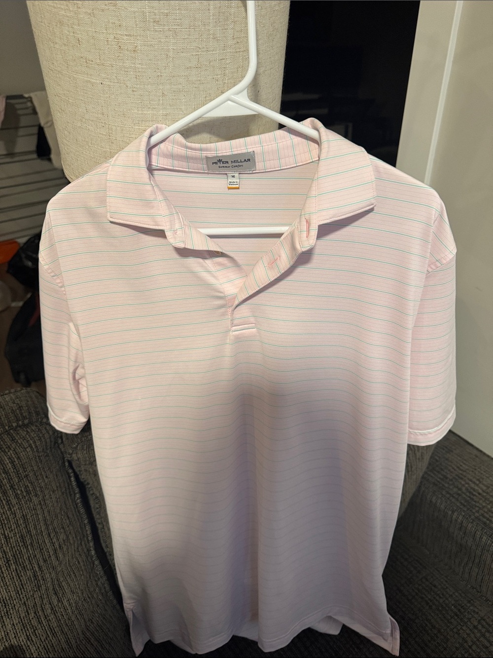 Peter Millar Light Pink Polo with Thin Stripe Detail